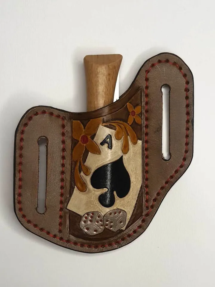 Pancake sheath, Buck 110, leather case, hand tooled, leather painted, Leather Pancake style sheath, folding knife, unique sheath