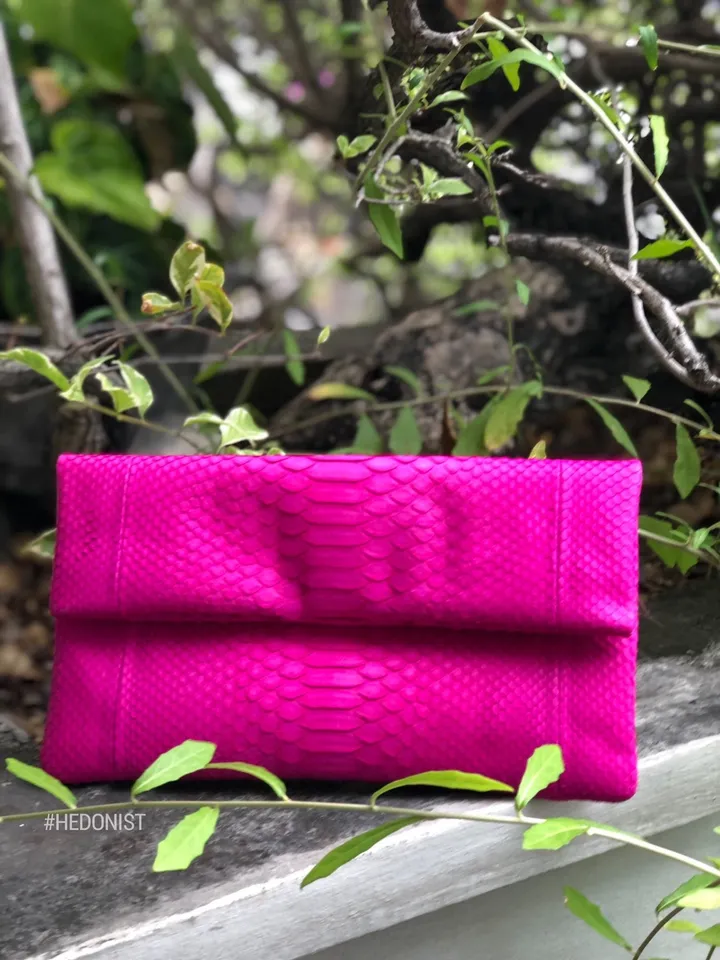 FAST SHIPPING Genuine python skin fuchsia clutch handmade, classy elegant leather clutch, bags and purses, leather elegant small clutch