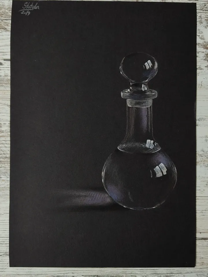 Decanter. Glassware. Original soft pastel drawing.