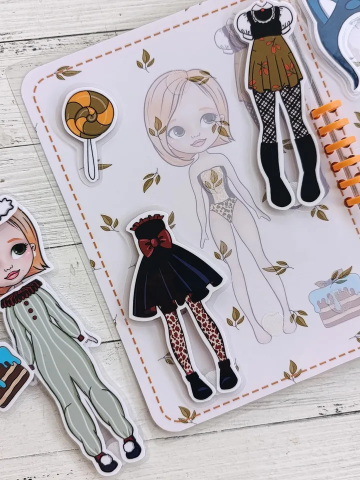 Printable paper doll  with a set clothes, Halloween printable doll house, Blythe paper doll dress up, Busy book printable crafts kids