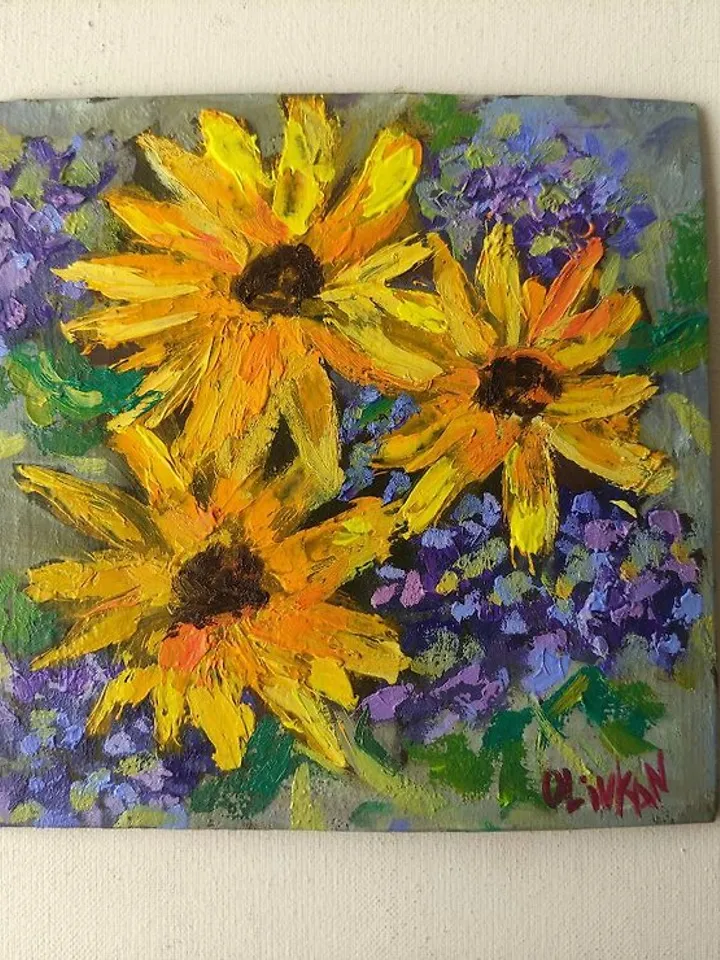 Sunflower Painting Floral Yellow Original Art Sunflower Flower Oil Artwork