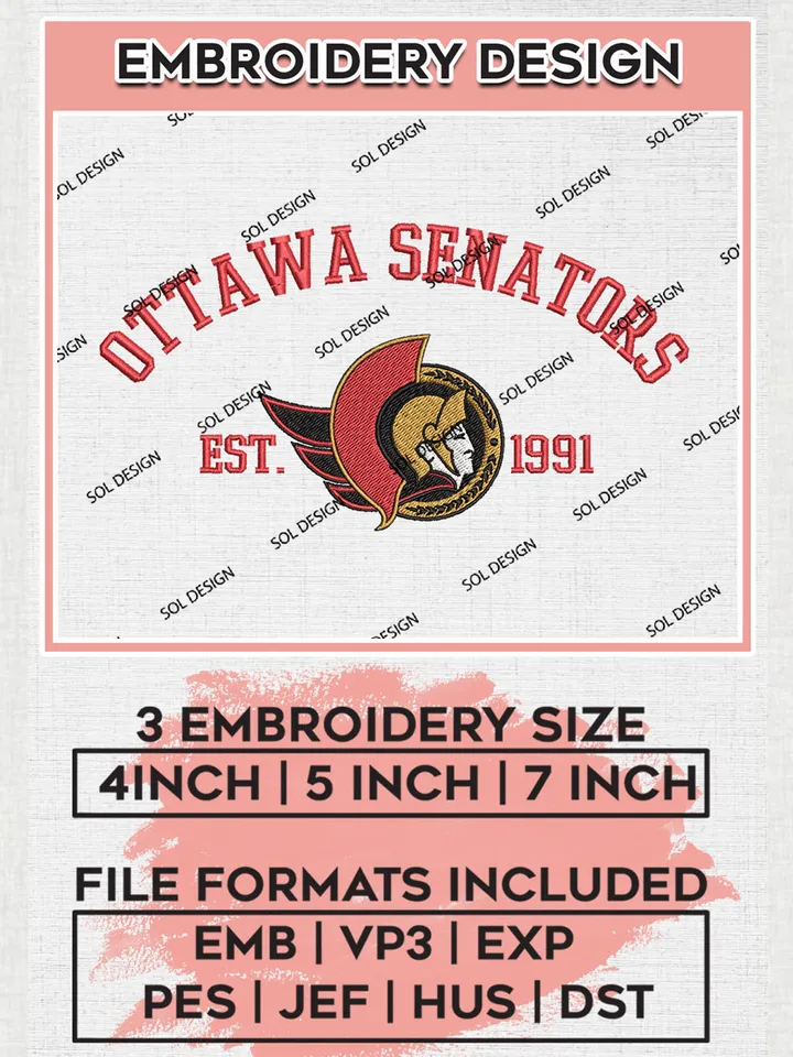NHL Ottawa Senators Hockey Team Est Logo Embroidery Design, NHL Ottawa Senators Logo Embroidery Files, Hockey Team Machine Embroidery, Machine Embroidery Design