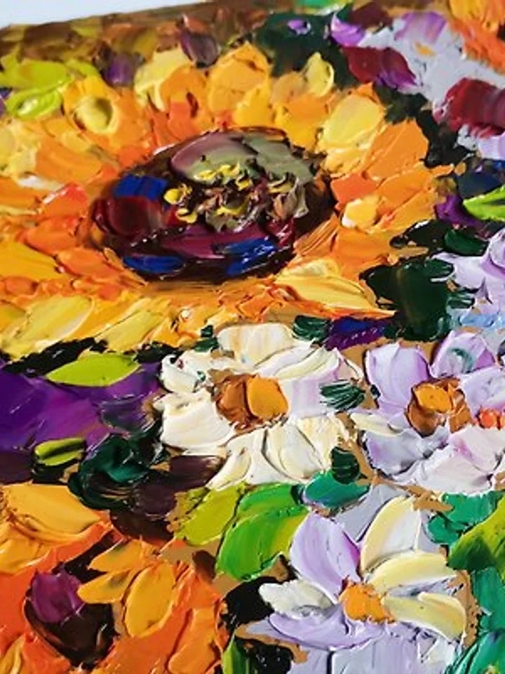 Sunflower Painting Daisy Original Art Oil Painting Floral Artwork Flower Verafe