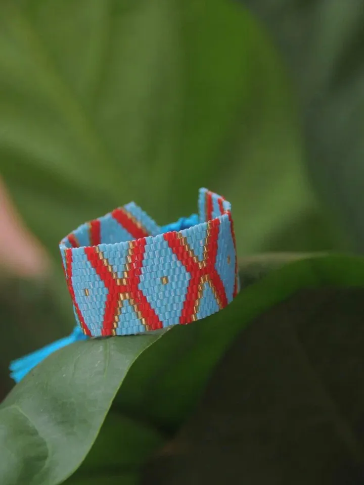 Bead flat wide geometric handmade bracelet | bohemian bracelet | handmade jewellery | summer stylish bracelet | gift for her