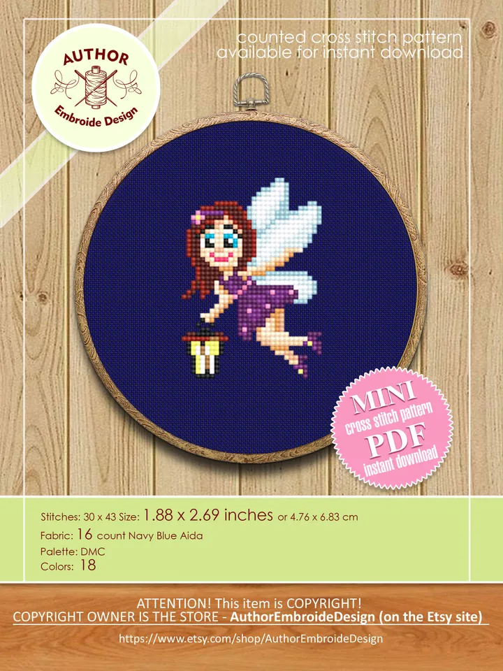 Funny fairies cross stitch pattern PDF download Small cross stitch chart, Set of 5 mini butterfly fairy cross stitch, Fantasy embroidery #O8