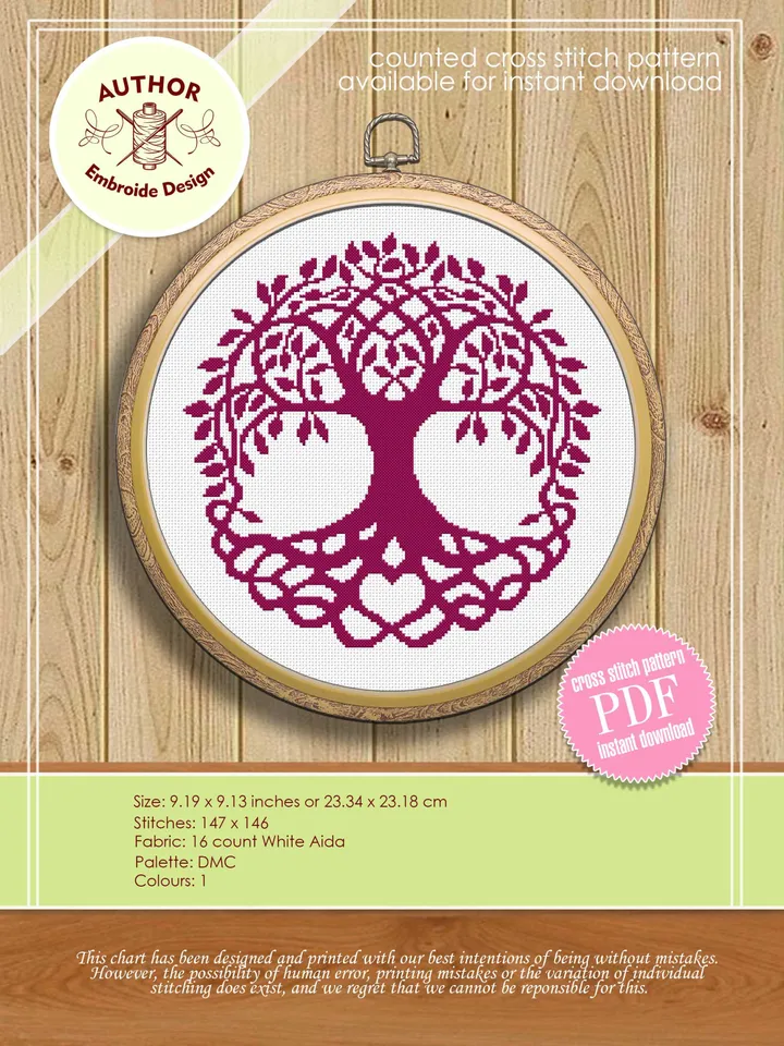 Mandala set cross stitch pattern download PDF Celtic Tree of life cross stitch chart, Monochrome tree cross stitch Celtic knot ornament #S39