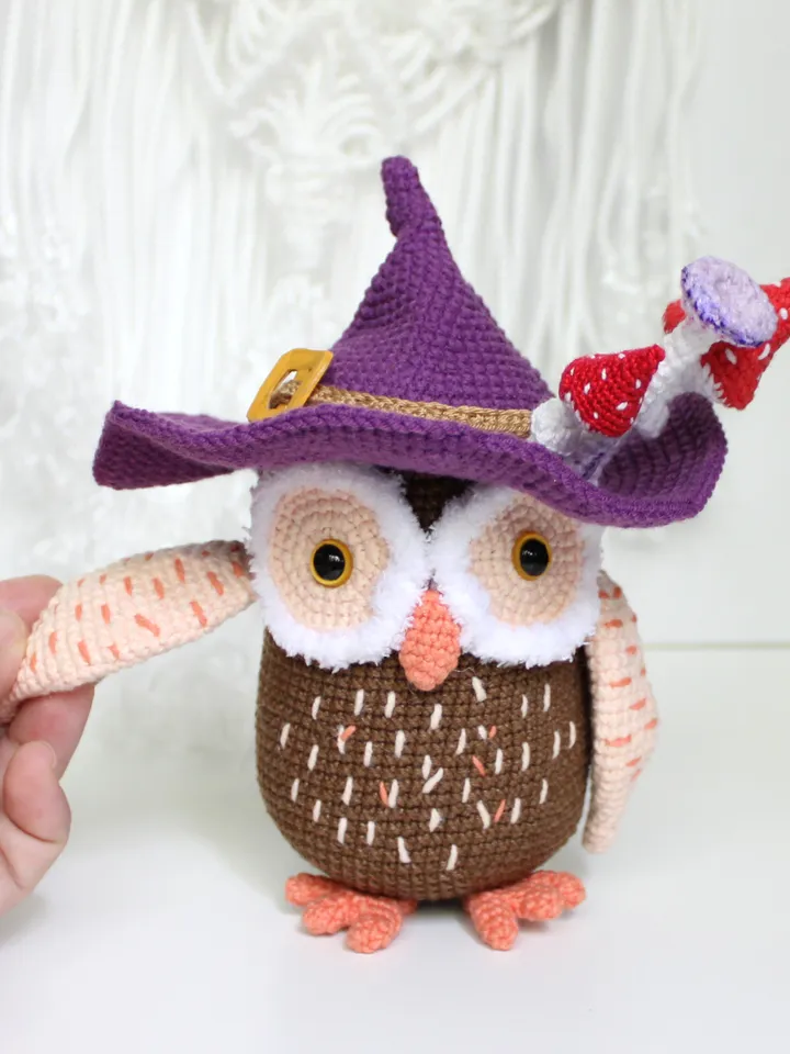 Owl crochet pattern PDF in English Amigurumi owl witch hat Halloween decor crochet tutorial