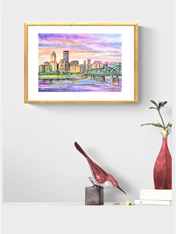 City Skyline Portland Oregon Painting Art