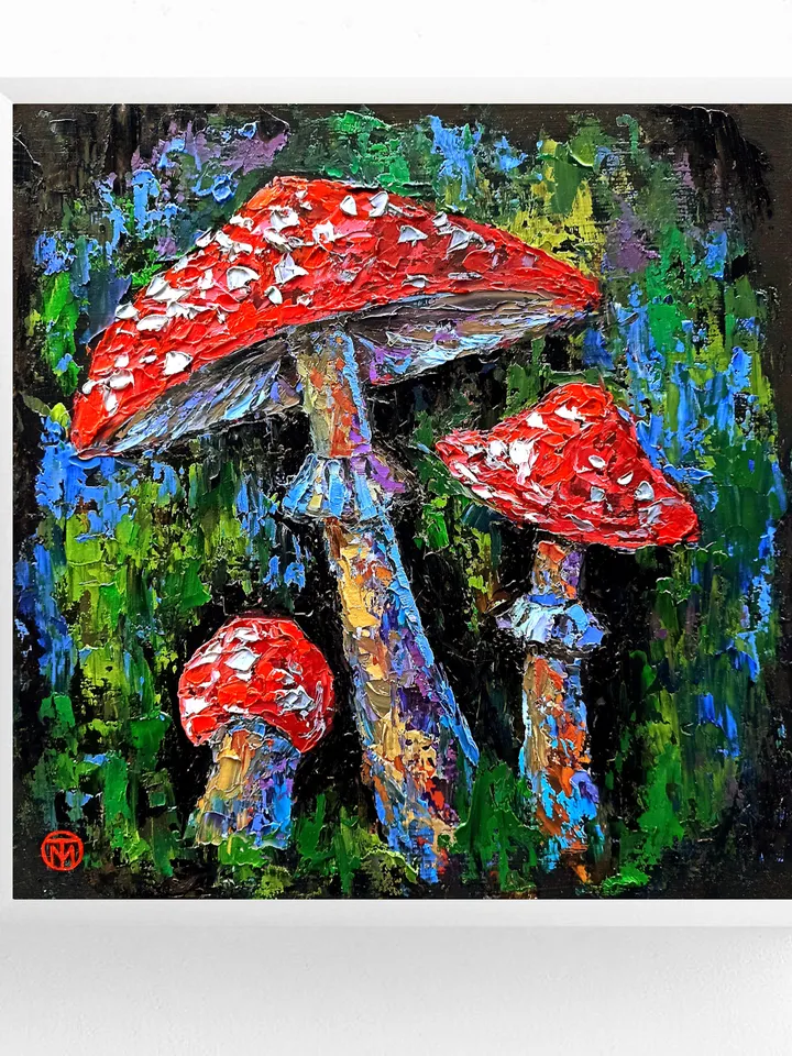 Fly Agaric Painting Alice in Wonderland Original Art Amanita Mushroom Painting Impasto Woodland 12" x 12" By Colibri Art