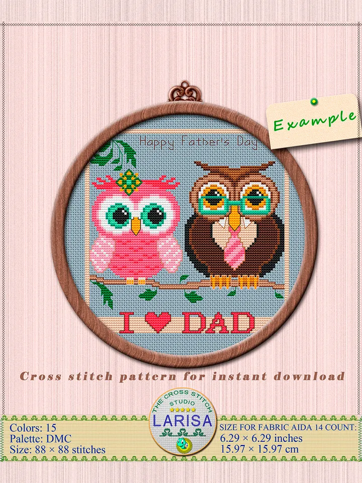 Father’s Day Cross Stitch Pattern | Two owls