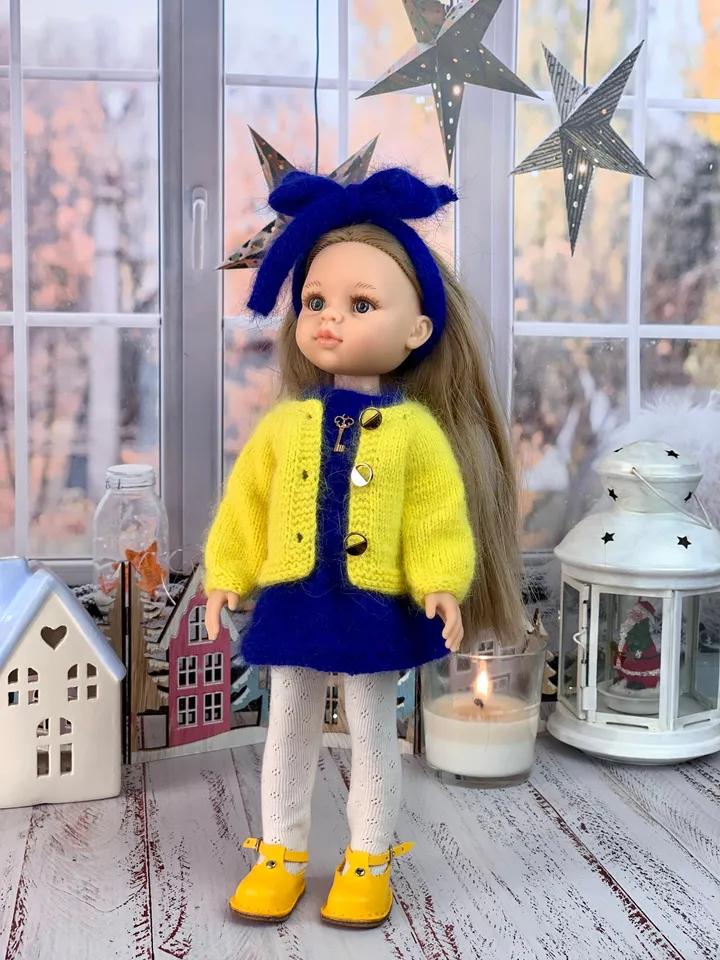 Ukrainian Dress and Cardigan PDF knitting pattern & tutorial for 13'' doll, Paola Reina Ruby Red Les Cheries, Boneka, english tutorial