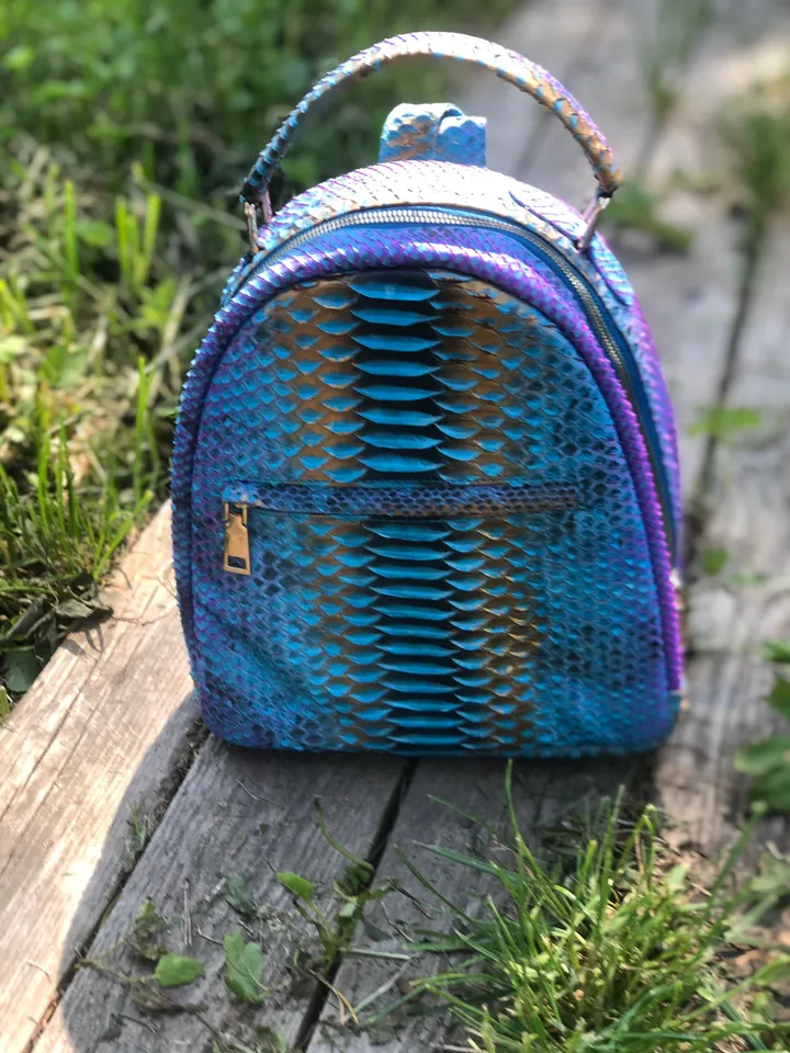 Genuine Python Skin Blue Shiny Backpack | Exotic Leather Bags | Women Sport Chic Leather BackPack | Backpack For Girls | Handmade Backpacks