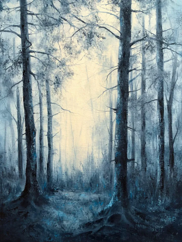 Forest Original Painting Oil Landscape Foggy Forest Wall Art