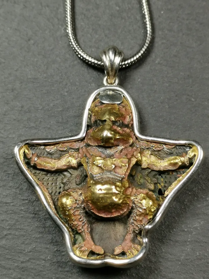 Exclusive Gandhanra Antique Garuda Bird Pendant | Rustic Tibetan Buddhist Amulet | 1.6 Hand-Carved Brass & Silver | 50 Years Old