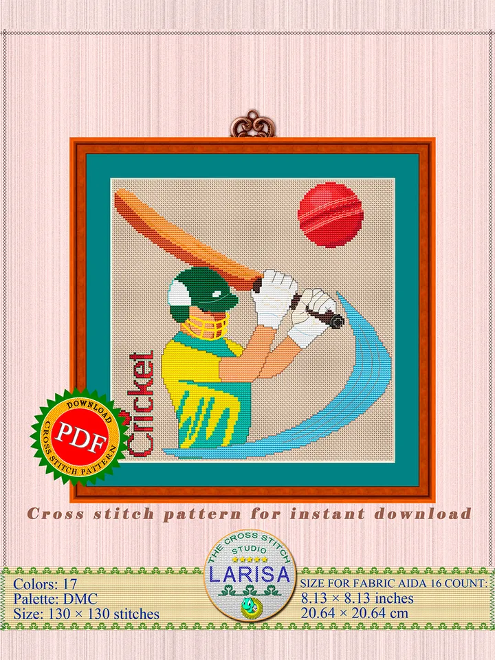 Cricket Cross Stitch Pattern | Cricketer | Cricket Player