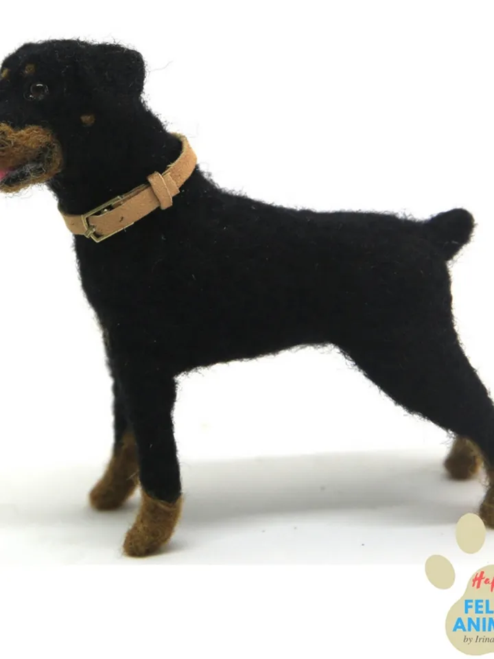 Needle Felting Animals Tutorial Plush Dog Pattern Needle felted Realistic Dog Felt Toy Soft Pet Sculpture Miniature animals Rottweiler Dog