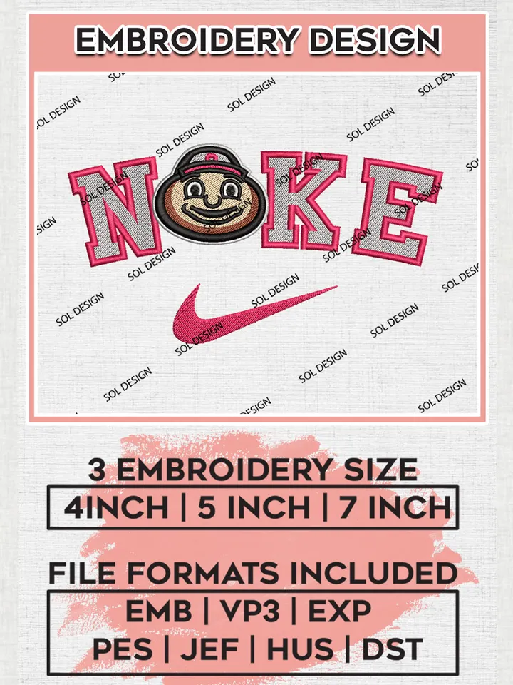 Nike Ohio State Buckeyes Machine Embroidery Design, NCAA Ohio State Buckeyes Embroidery Design Design files, NCAA Embroidery Designs, NCAA Machine Embroidery Designs, Digital Download