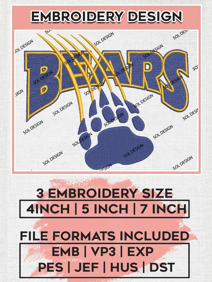 Northern Colorado Bears College Team Logo Embroidery Design Files, NCAA Northern Colorado Bears Machine Embroidery, NCAA Teams, 3 sizes, NCAA Machine embroidery designs, Digital Download
