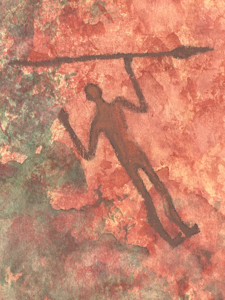 Hunter and mammoth wall art | Original Pastel and Watercolor Artwork Ancient Cave Painting Style | Prehistoric art | Handmade Artwork | Stylization of rock art | Drawings of a prehistoric man