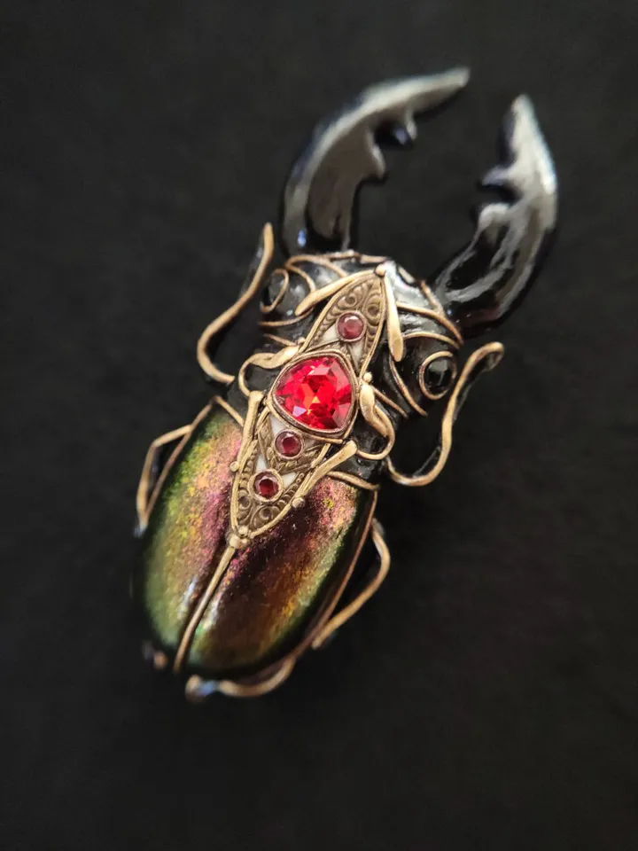 Stag Beetle, Big Beetle, Beetle Brooch, Green Beetle, Insect brooch