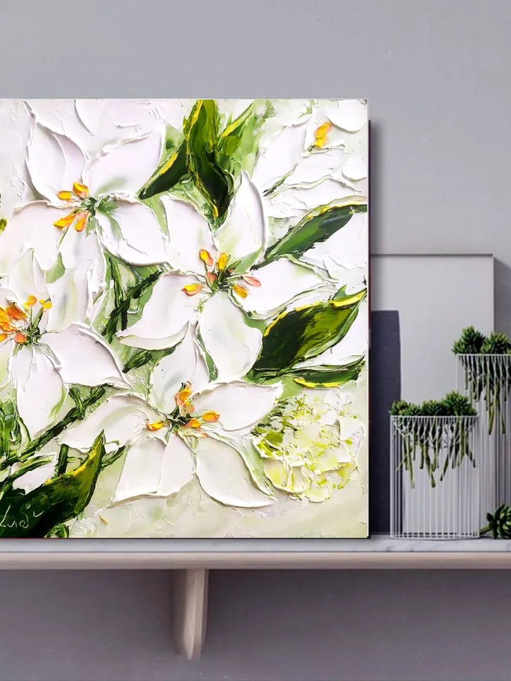Lily Painting Floral Original Art Impasto Painting 8 x 8 Abstract Painting Oil Original Painting by ArtProkopaloSv