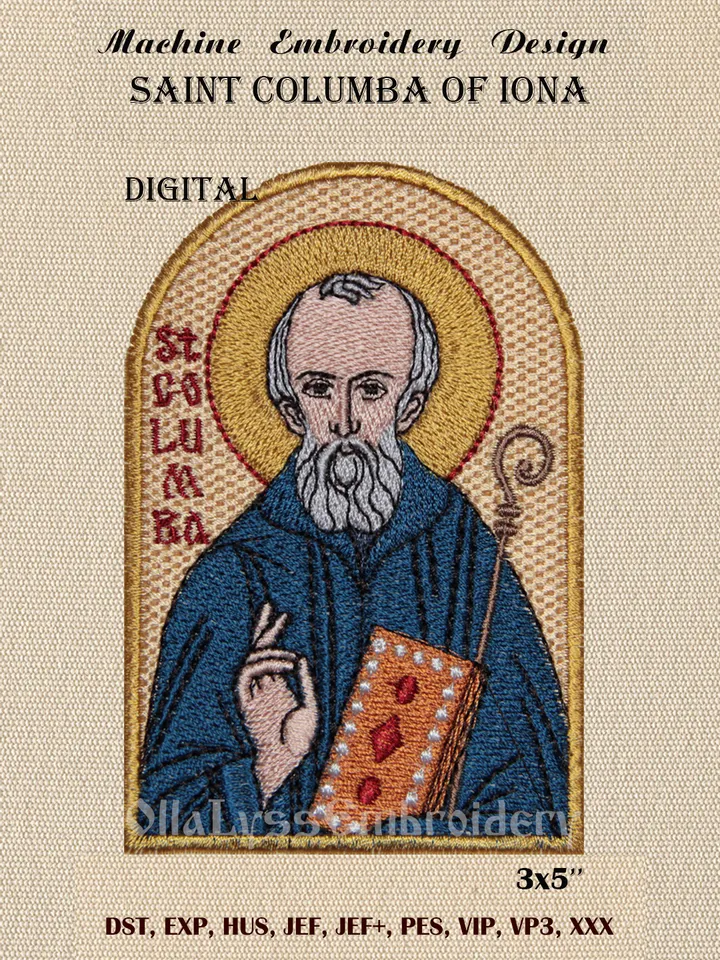 Saint Columba of Iona embroidery design