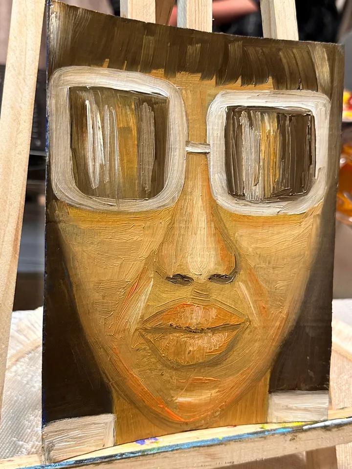 Oil Painting Abstract Portrait of a Young Man with Glasses Male Art People Cardboard 8x6 inches 20 x15 cm Miniature Modern Art Abstraction Unframed Wall Decor