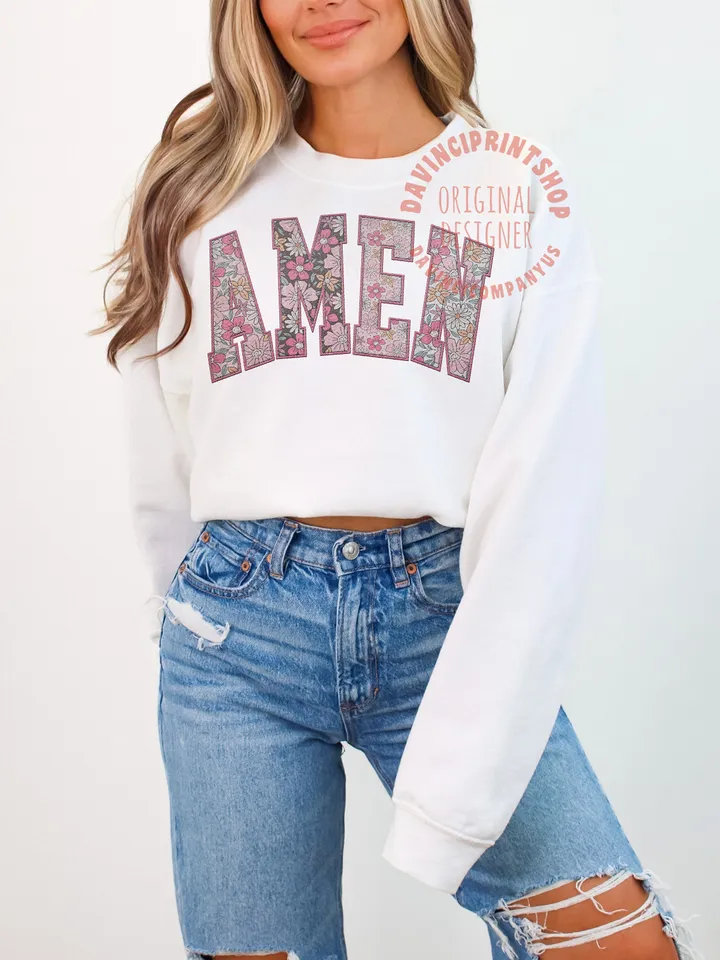 2 files, Amen Faux Embroidered png, Amen png, Easter png, Easter Christian png, Floral Easter png, Bible verse png, Floral sublimation, png