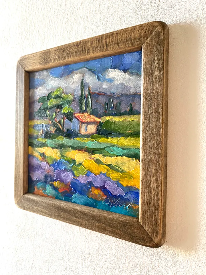 Lavender Fields Painting Tuscany Original Art Landscape Oil Painting Impasto Small Artwork 6x6 Tuscan Serenity Painting Wild Flowers