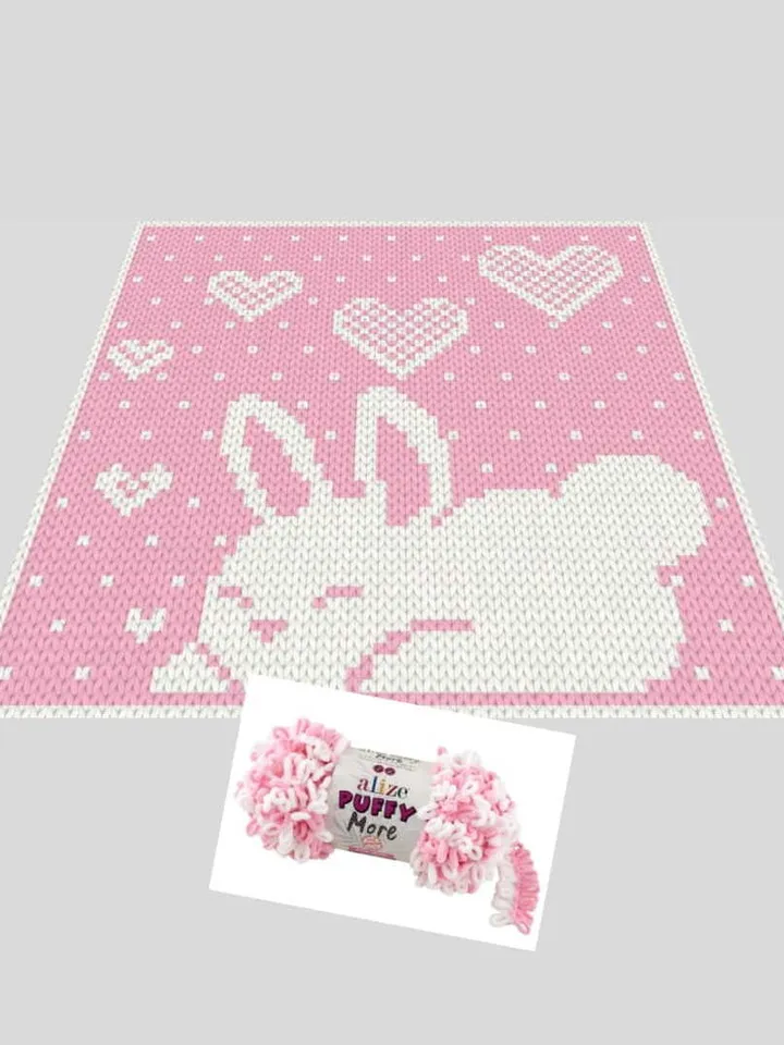 Loop yarn Finger knitted Bunny baby blanket pattern
