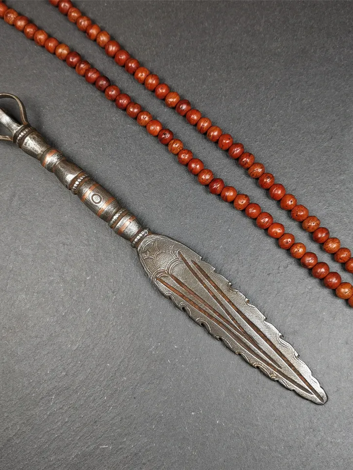 Gandhanra Tibetan Buddhism Ritual Implement,Fire Vajra Sword of Wisdom Buddha Manjushri,Made of Cold Iron inlaid Copper,8.3" Length