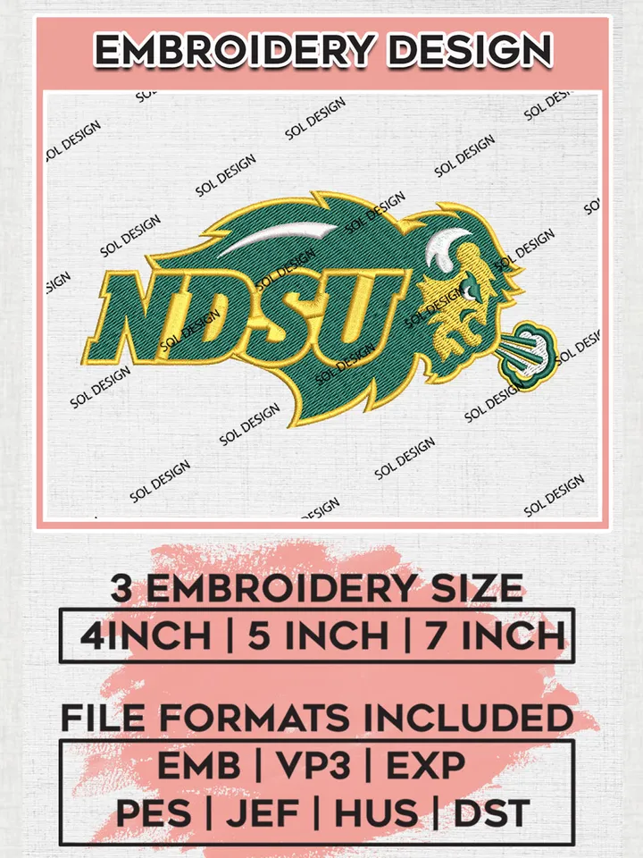 North Dakota State Bison Logo Machine Embroidery Design, NCAA North Dakota State Bison Embroidery Design Design files, NCAA Embroidery Designs, NCAA Machine Embroidery Designs, Digital Download