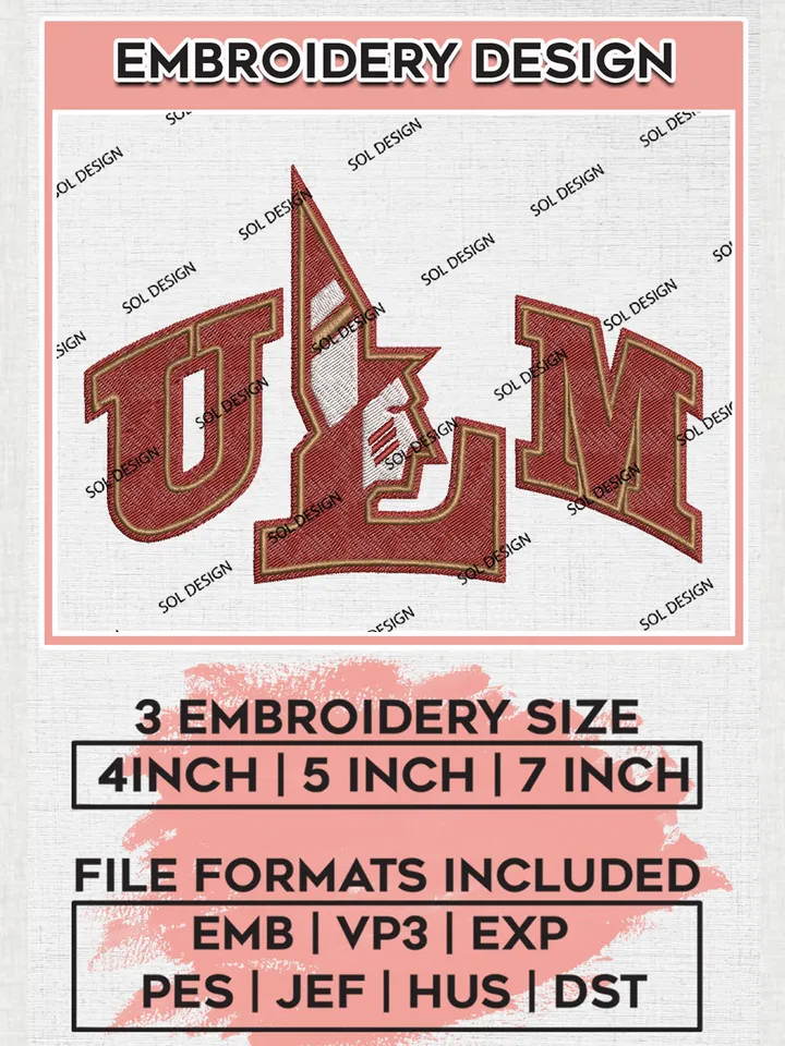 NCAA UL Monroe Warhawks Team Word Logo Embroidery Design Files, NCAA UL Monroe Warhawks Machine Embroidery, NCAA Teams, Game Day, 3 sizes, NCAA Machine embroidery designs, Digital Download