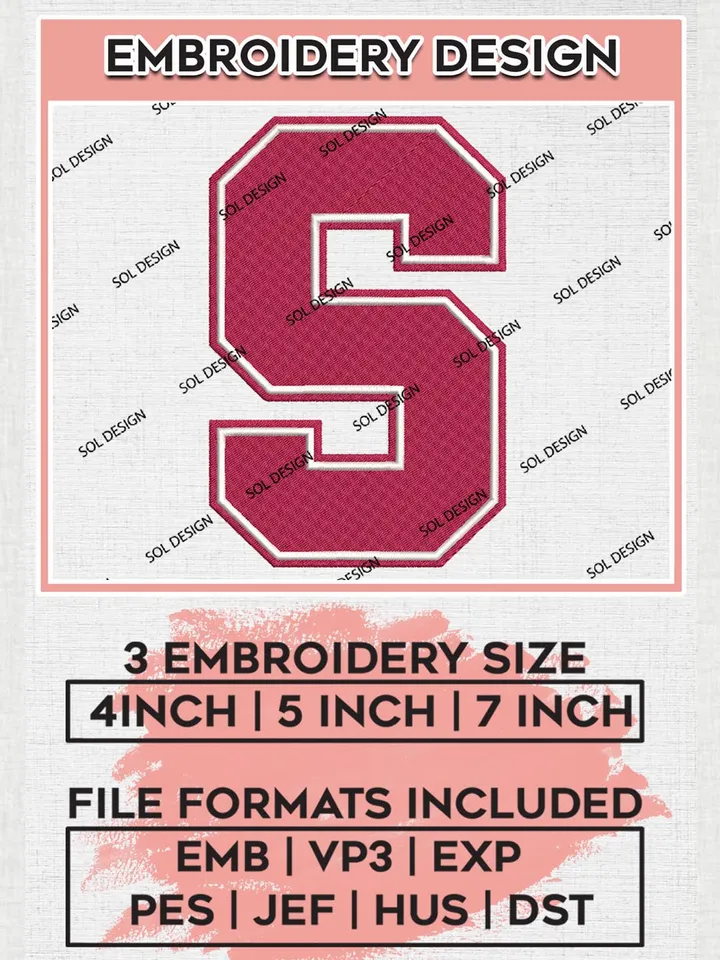 NCAA Stanford Cardinal College Team Letter Logo Embroidery Design Files, NCAA Stanford Cardinal Machine Embroidery, NCAA Teams, 3 sizes, NCAA Machine embroidery designs, Digital Download