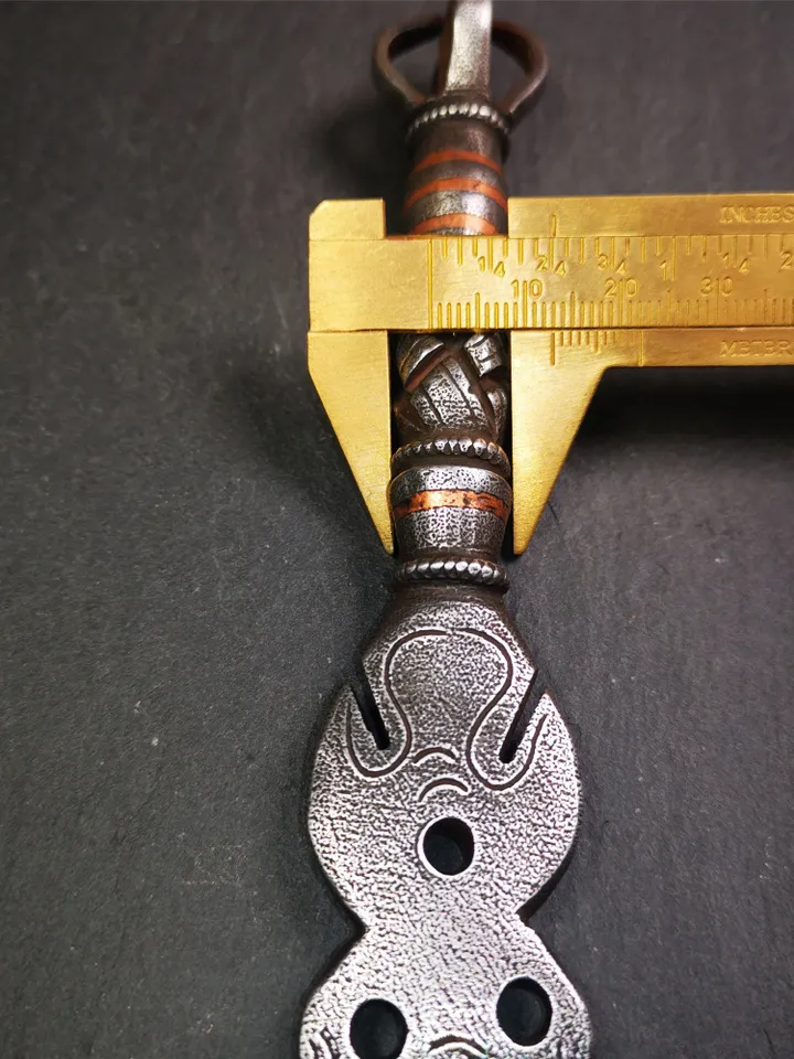 Gandhanra Handmade Tibetan Buddhist Ritual Implement - Kila -Dorje Phurba,Made of Cold Iron inlaid Copper,7.8"