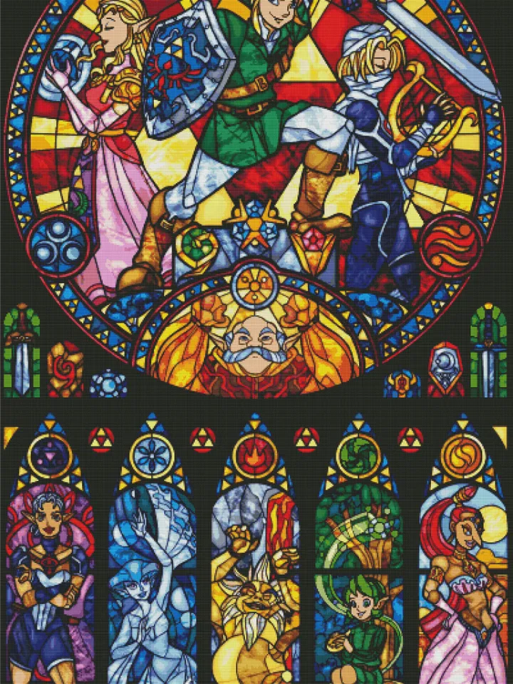 Zelda Stained Glass Cross Stitch Pattern / The Legend Of Zelda Counted Cross Stitch / Anime Game Instant Printable PDF
