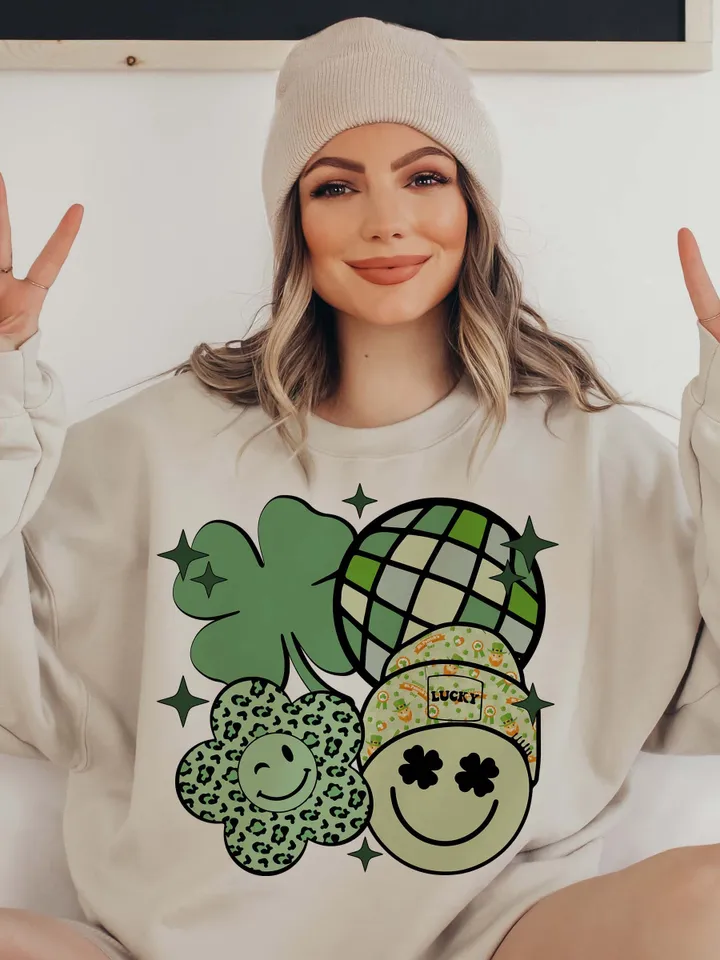 Lucky Vibes PNG, ST Patricks Day, Retro Groovy Lucky Smile, Patrick Day, Digital File, Patrick's Day Sublimation, Png Digital Sublimation