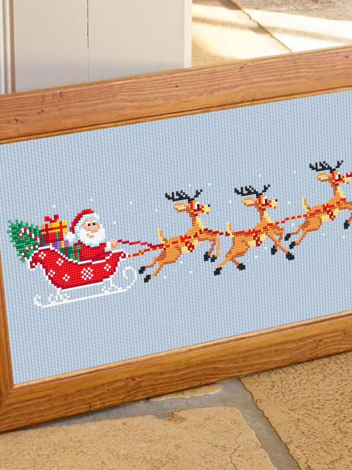 Christmas Santa sleigh and reindeer cross stitch pattern PDF download Deer cross stitch, Christmas pattern digital PDF Flying reindeer #N133