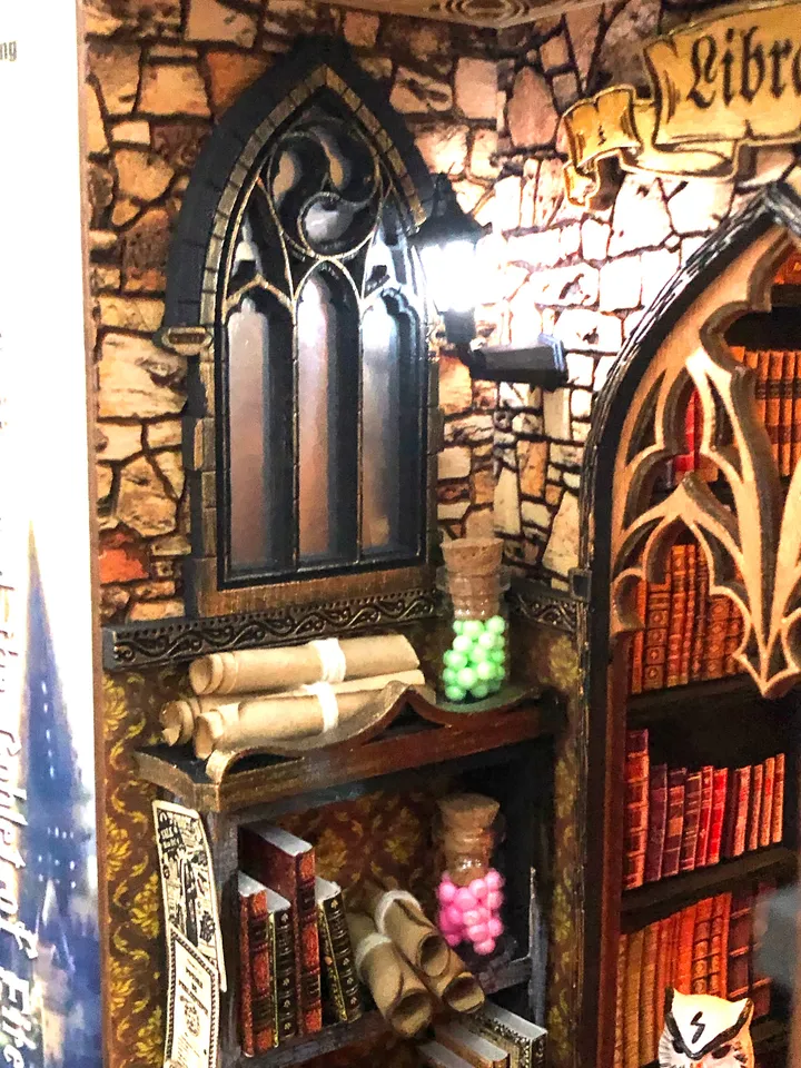 Book nook library Diorama Bookshelf Insert Dark Academia booknook, Wizard library, bookshelf insert, Magic light, Secret library