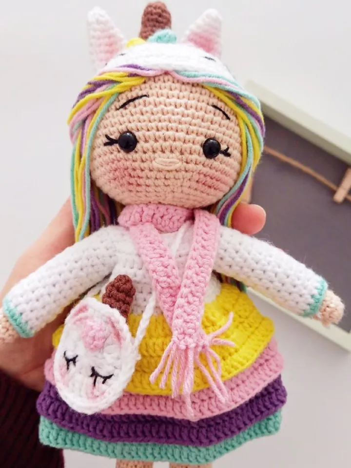 Crochet Doll, Unicorn Girl Personalized Doll, Amigurumi Knitted Soft Plushie Toy, Infant Baby Birthday Gift Box, For Her Valentine's Day