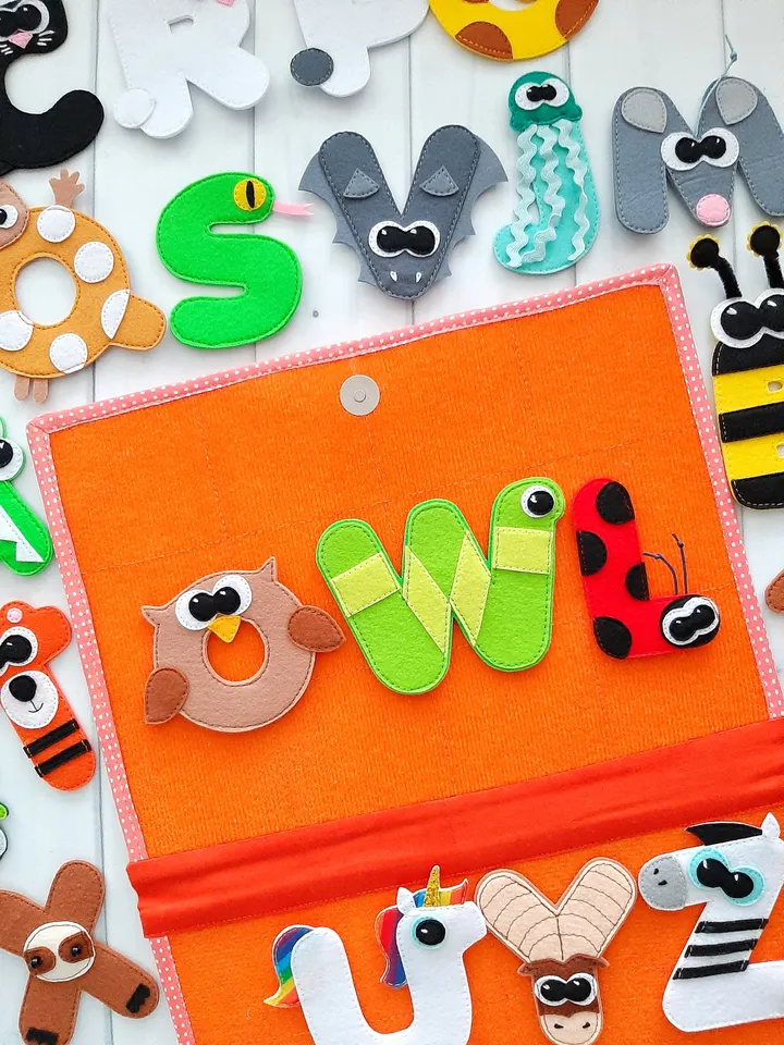 Felt alphabet pattern, ABC Quiet book Pattern , First montessori alphabet felt book tutorial pdf, Felt board letters sewing for toddler
