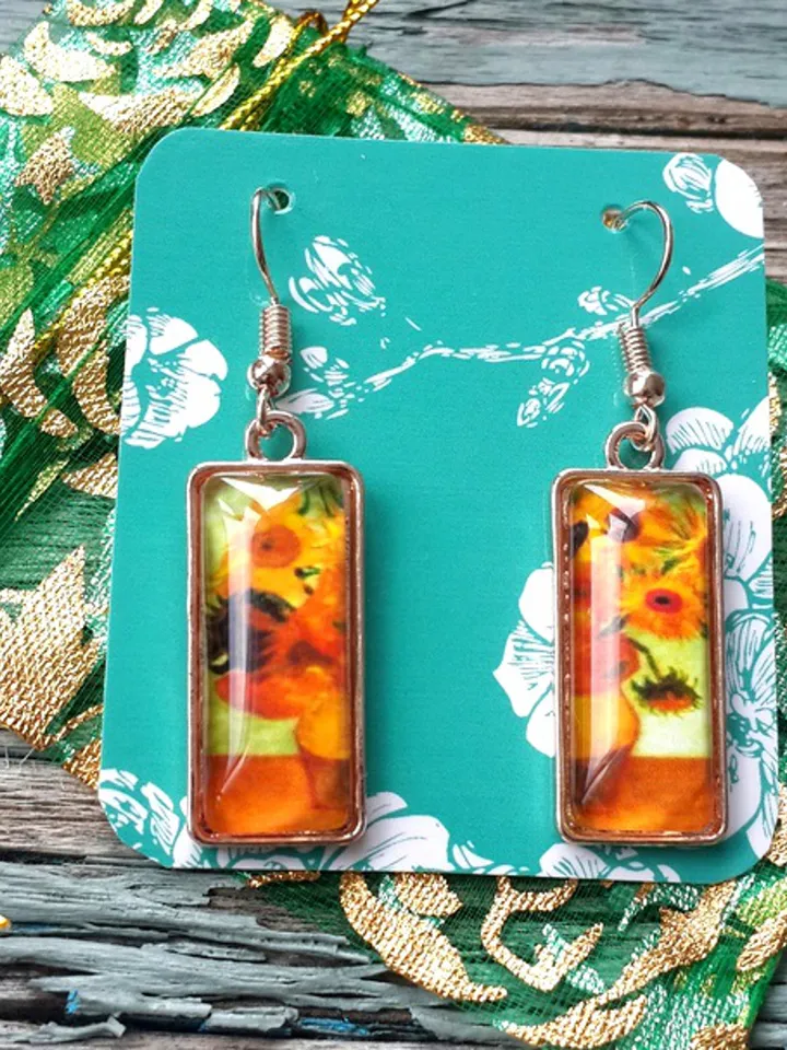 Van Gogh Sunflowers Earrings Dangle, Sunflowers Van Gogh