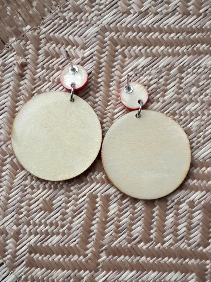 Japanese Wave Pattern Earrings, Round Wooden Earrings, Big Gipsy Earrings, Resin Statement Earrings