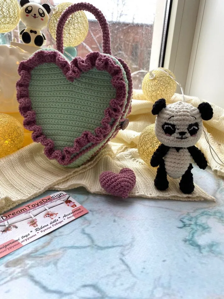 PDF Crochet Pattern Panda in Bag-Heart, Small Toy Pattern, Animal Pattern, Amigurumi bear pattern, TUTORIAL bear in Eng, Valentine's day