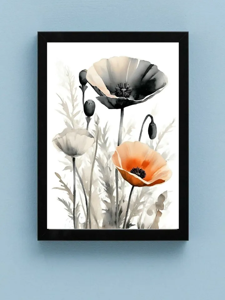 California Poppies Poster Digital Instant Download Black&White Poppies Art Print Set of 3