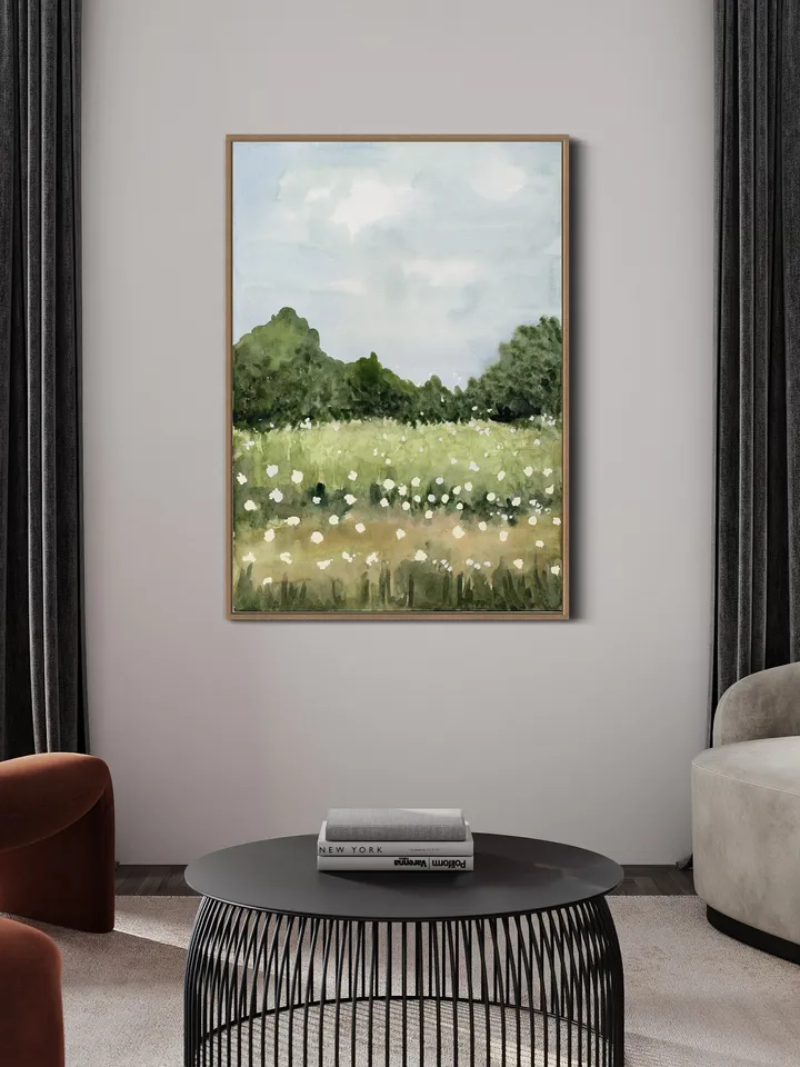 Wildflowers Landscape, Watercolor Painting Print, Meadow Wall Art, French Country Print, Field Painting, Rustic Home Decor,Flowers Landscape