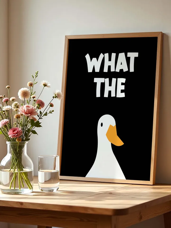 What the Duck Poster Funny Bathroom Wall Art Printable Duck Quote Digital Humor Sign Quirky Toilet Decor Instant Download Digital black