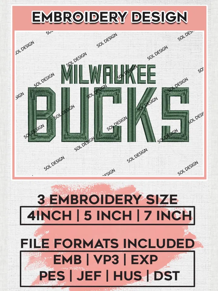 NBA Milwaukee Bucks Word Logo Machine Embroidery Designs, Milwaukee Bucks Embroidery Design Files, NBA Logo Machine Embroidery, NBA Embroidery Design, Digital Download