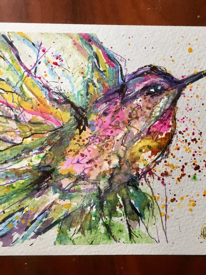 Set of 2 hummingbirds original watercolour painting,diptych birds watercolor painting,small paintings unique love gift