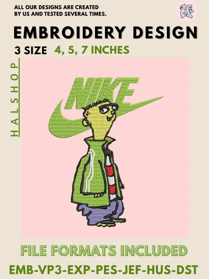 Nike x Ed Machine Embroidery Design – Ed Edd n Eddy Cartoon Digital Embroidery File 🤪👟